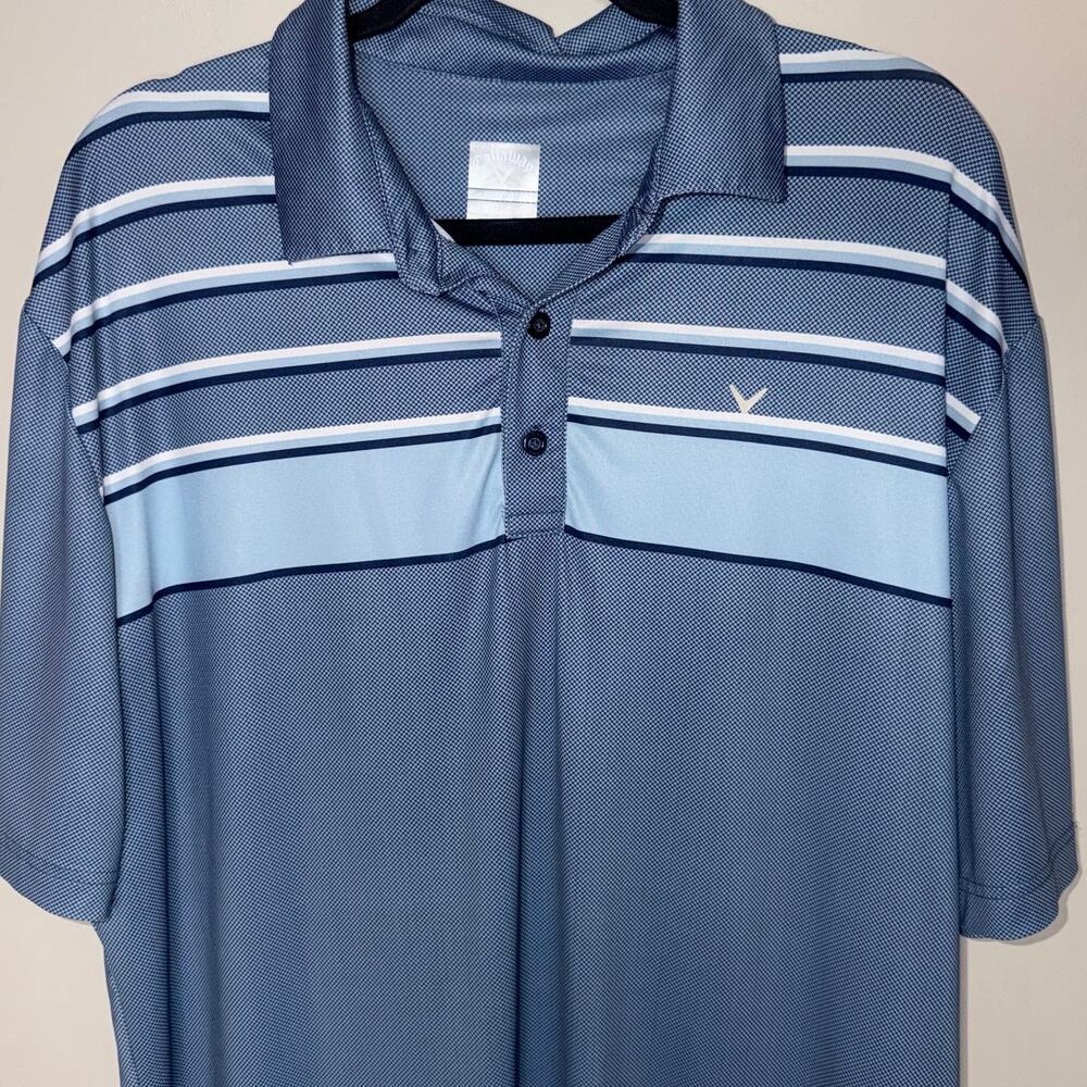 Callaway Mens Size Large Blue Houndstooth & Stripe Short Sleeve Casual Golf Polo
